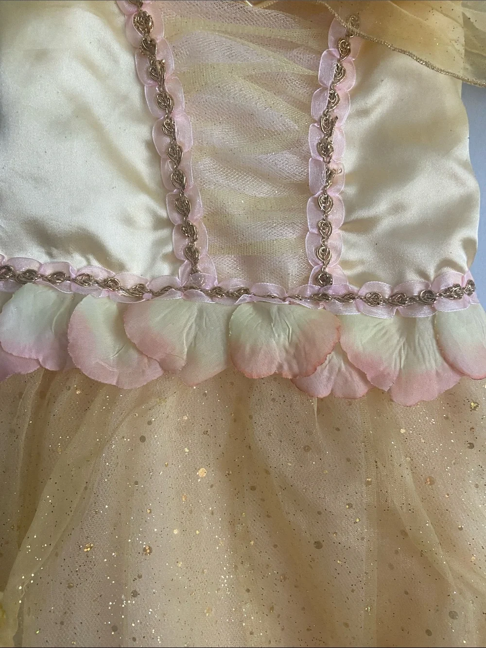 Disney Store Princess Belle dress size 4 little girl With roses Pink and yellow